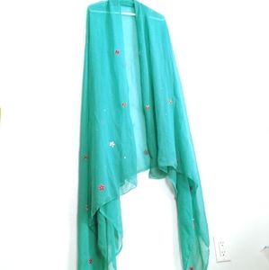 Sheer Long Scarf/Wraps Y2K 46"×96" Aqua Blue